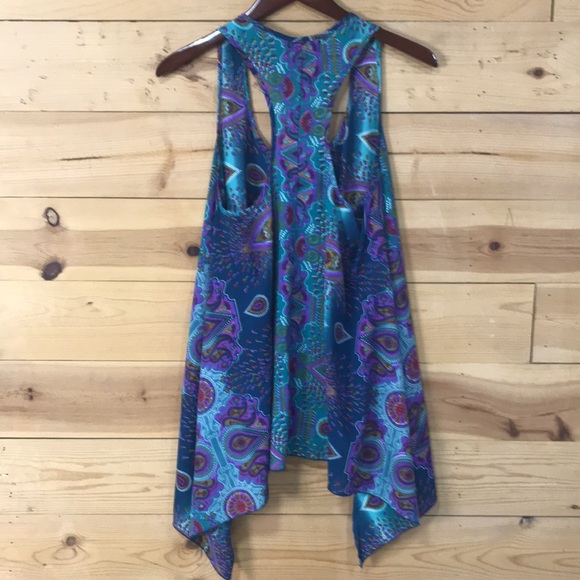 Fun Flowy Soft Silky Racerback assymetric paisley tank top Large summer beach - Picture 9 of 9